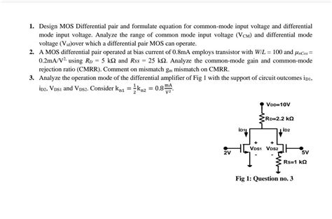 Solved 1 Design MOS Differential Pair And Formulate Chegg