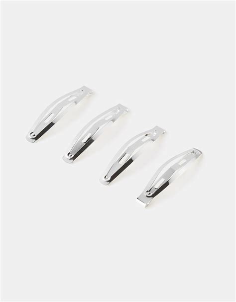 Metal Snap Hair Clips 4 Pack Silver Hair Clips Accessorize Uk