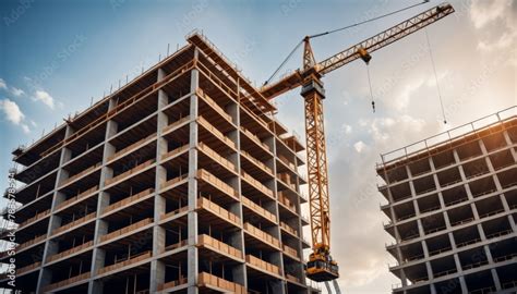 Tower Crane Rising Above The Structure Of A High Rise Building Under