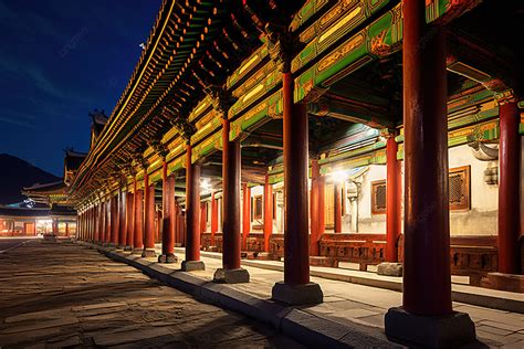 A Long Asian Building On An Outdoors Street Background, Gyeongbokgung Palace, Ancient ...