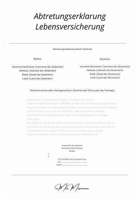 Abtretungserklärung Lebensversicherung Vorlage Muster PDF