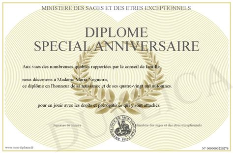 Diplome Special Anniversaire