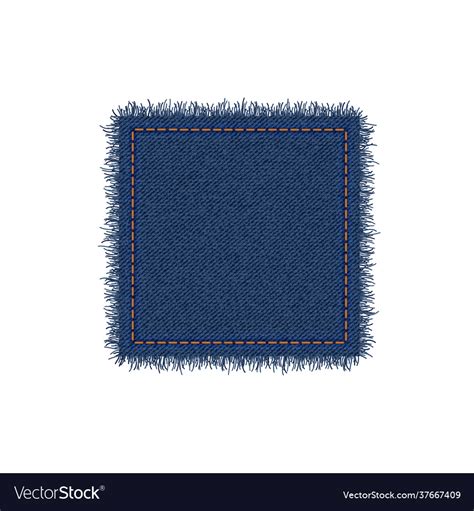 Denim Square Shape With Stitches Torn Jean Patch Vector Image