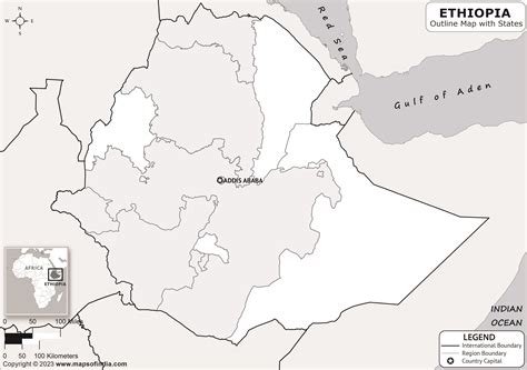 Ethiopia Outline Map | Ethiopia Outline Map with State Boundaries