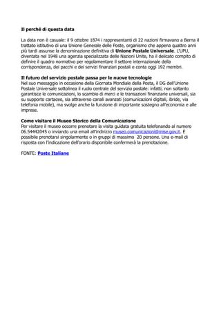 Giornata Mondiale Della Posta Speciale Annullo Per L Evento PDF