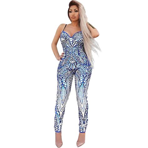 Aletterhin Sexy Spaghetti Strap Jumpsuits Women Strapless Printed