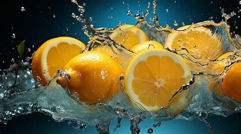 Premium Ai Image Lemon Slices Falling Into Water With Splashes