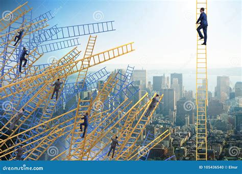 The Businessman Climbing Career Ladder In Business Concept Stock Photo