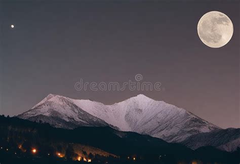 Galaxy Full Moon Night Landscape Background. Northen Lights Stock ...