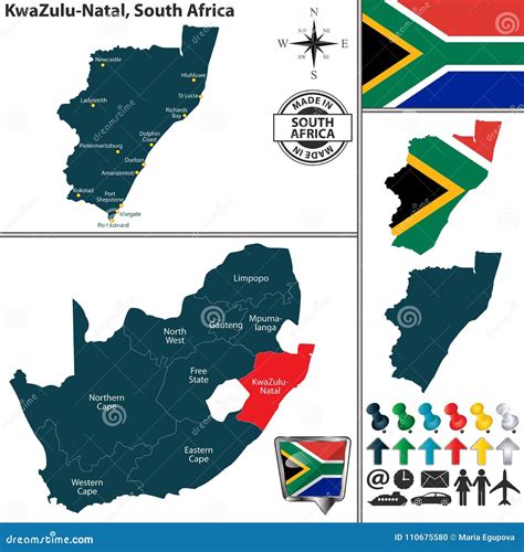 Map of KwaZulu Natal, South Africa Stock Vector - Illustration of shape ...