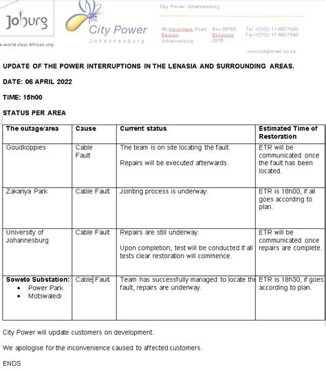 CityPowerJhb On Twitter Region G OutageUpdate We Re Still Attending