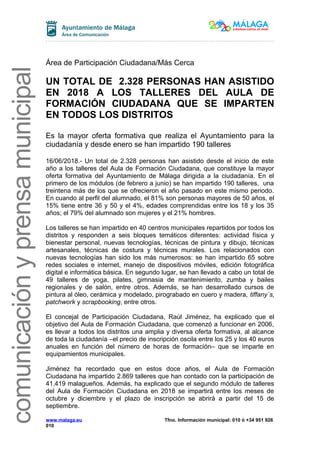 Un Total De Personas Han Asistido En A Los Talleres Del Aula