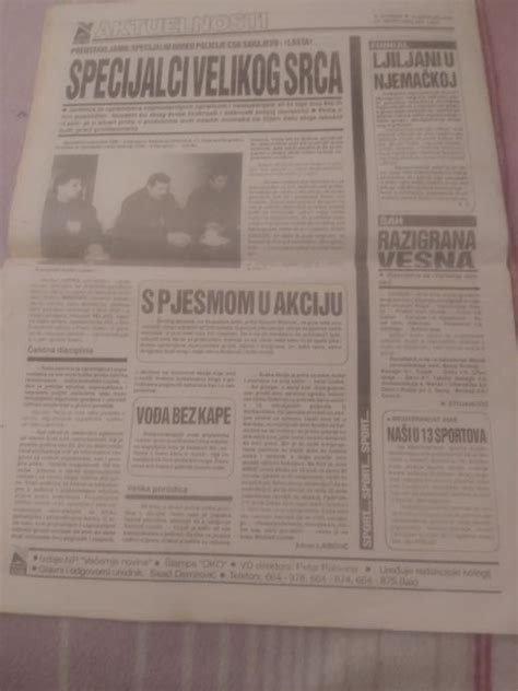 VECERNJE NOVINE RATNO IZDANJE 22 MART 1993 GODINE RIJETKO