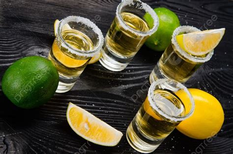 Background Minuman Tequila Disajikan Dalam Gelas Dengan Jeruk Nipis Dan