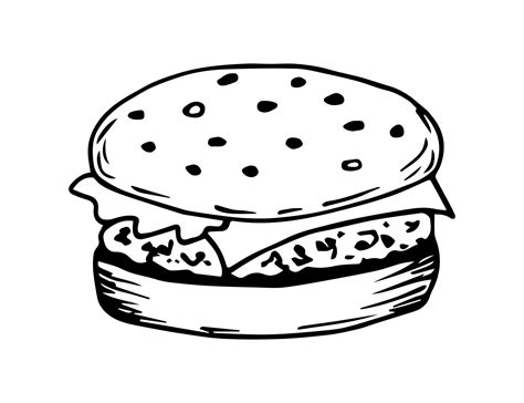 Simple vector freehand drawing in black outline. Hamburger ...