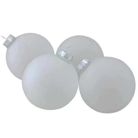 4ct White And Silver Frosted Matte Glass Christmas Ball Ornaments 4 100mm