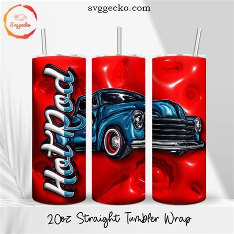 Hot Rod 3D Puff 20oz Straight Skinny Tumbler PNG Classic Car Tumbler Wrap Designs Gecko