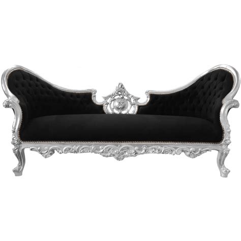 Barock Napoleon III Medaillon Sofa Aus Schwarzem Samtstoff Und Holz Silber