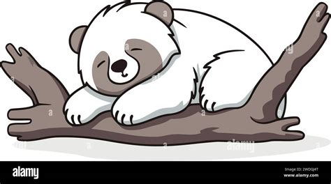 Panda Sleeping On The Tree Cute Cartoon Vector Illustration Stock