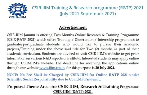 Csir Iiim Research And Training Programme Randtp 2021 Csiriiim