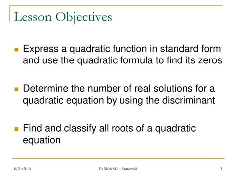 Ppt Lesson 7 Algebra Of Quadratics The Quadratic Formula