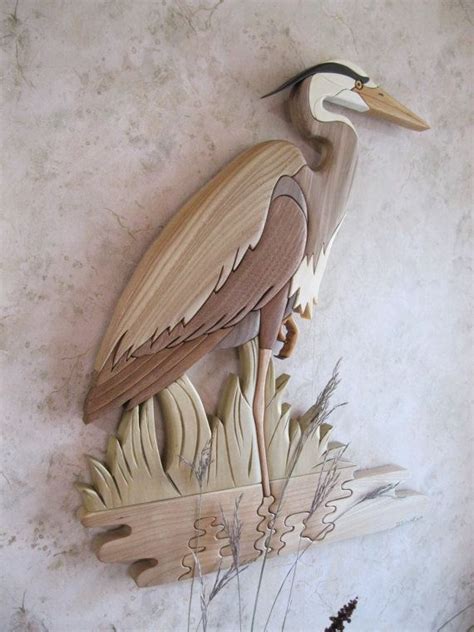 Great Blue Heron V Intarsia Carved Cabin Decor A Mens Den Waterfowl