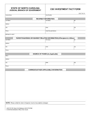 Fillable Online Nccourts CSC INVESTMENT FACT FORM Fax Email Print