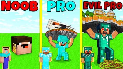 Minecraft Battle Noob Vs Pro Vs Evil Pro Statue House Build Challenge