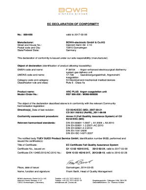 Fillable Online EC DECLARATION OF CONFORMITY No Fax Email Print PdfFiller