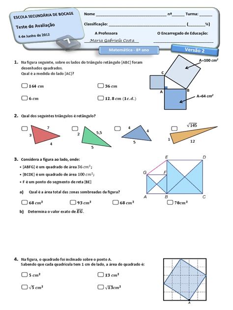 8 Ano Equaçoes E Teorema De Pitagoras Pdf