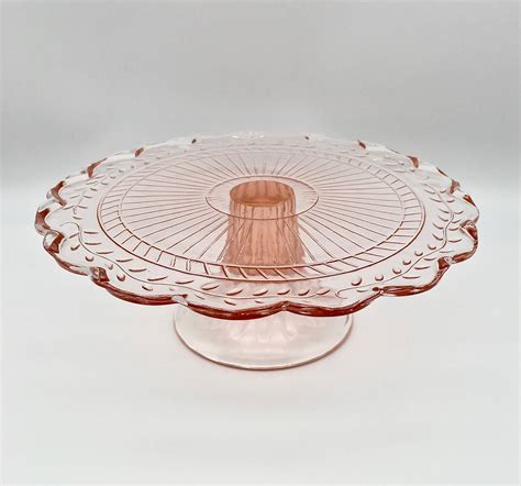 Blush Pink Glass 9 Round Scalloped Edge Pedestal Cake Etsy Pink