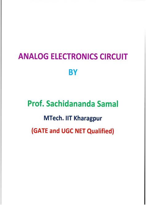 Lectures Notes On Analog Electronics Circuit By Prof S Studocu