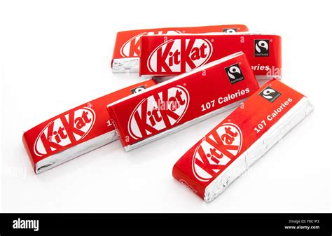 Kitkat Chocolate Covered Wafer Biscuit Bars On A White Background Stock