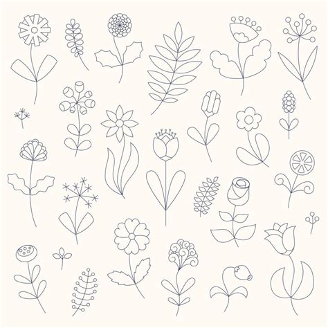 Flower Line Art Set Minimalist Contour Drawing Floral Symbols Vector