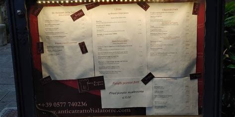 Menu at Antica Trattoria la Torre restaurant, Castellina in Chianti