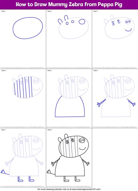 How to Draw Mummy Zebra from Peppa Pig (Peppa Pig) Step by Step | DrawingTutorials101.com