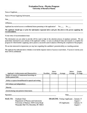 Fillable Online Phys Hawaii Evaluation Form Department Of Physics And