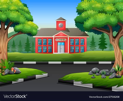 Background school building with street Royalty Free Vector