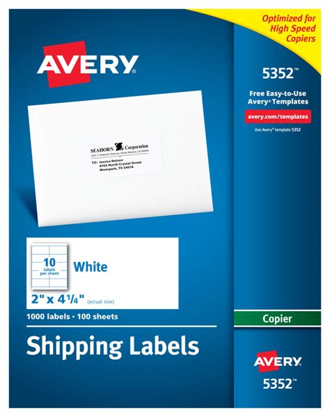 Avery Shipping Labels for Copiers 2" x 4-1/4" 1,000 Labels (5352 ...