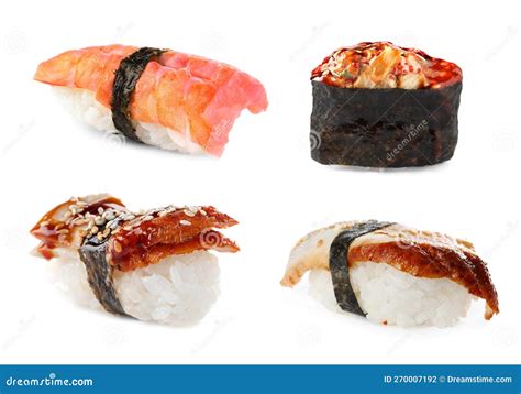 Conjunto Con Diferentes Tipos De Sushi Sobre Fondo Blanco Foto De