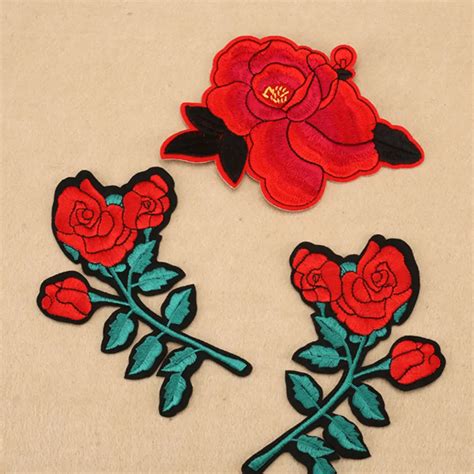 Rose Flower Patch For Clothing Iron On Embroidered Sew Applique Cute