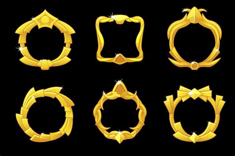 Gold Frames Avatar Royal Different Icons Template For Ui Game Vector