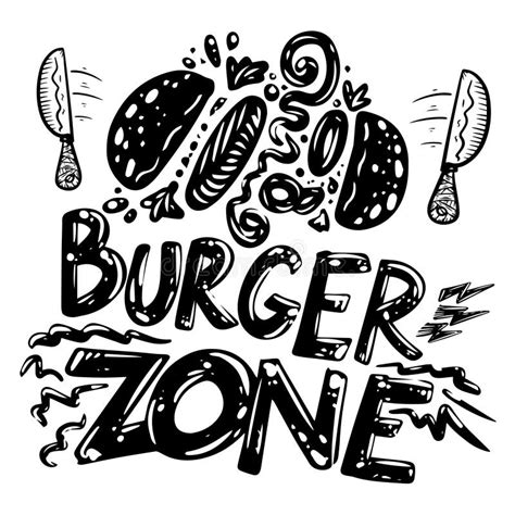 Burger FastFood Menu Brutal Drawn Sketch Stock Vector Illustration