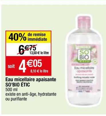 Promo Eau Micellaire Apaisante So Bio Tic Chez Migros France