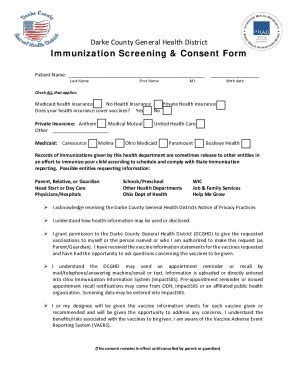 Fillable Online Darke County General Health District Immunization