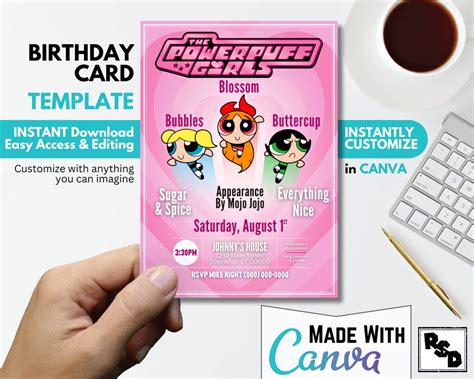 Powerpuff Girls Birthday Invitation Template Editable Printable