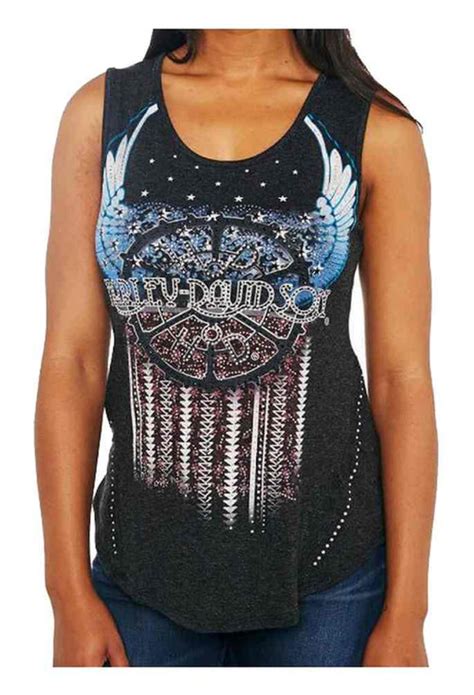 Harley Davidson® Womens Patriot Embellished Sleeveless Tank Top Charcoal Wisconsin Harley