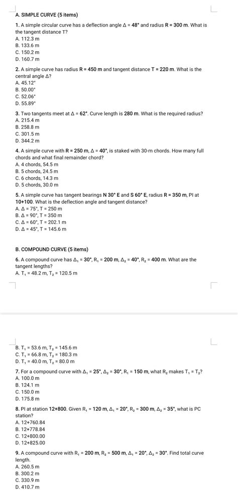 solved simple curve  items   simple circular curve