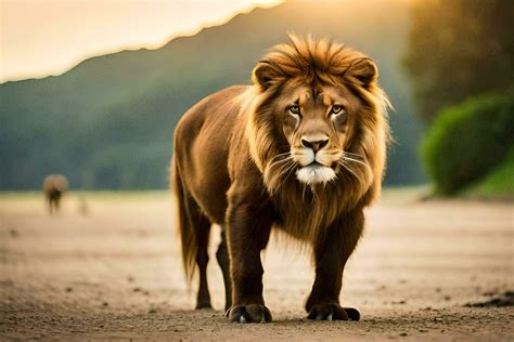 a lion walking on the beach at sunset. AI-Generated 32606109 Stock Photo at Vecteezy