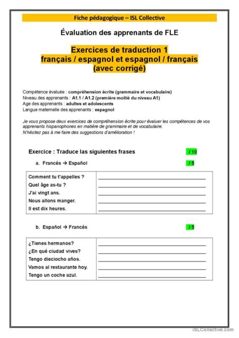 14 Exercices de traduction Pratique de la grammaire Françai